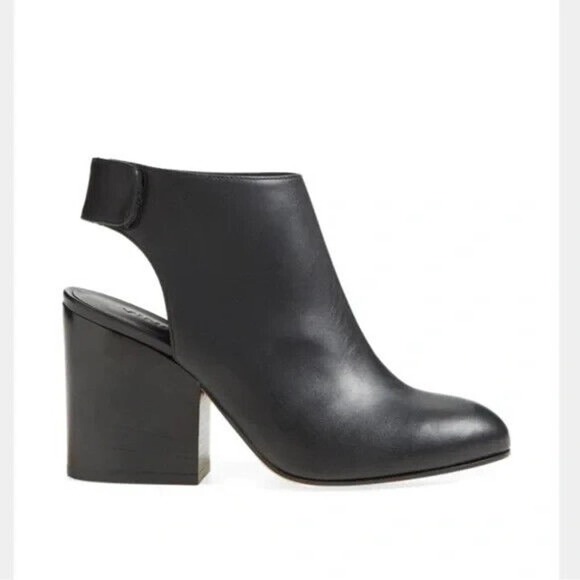 Vince Ingrid Black Leather Slingback Ankle Bootie Boot Round Toe Block 3…